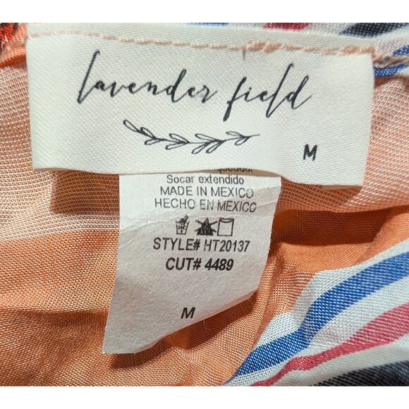 Lavender Fields Womens striped blouse sz M Bell Sleeves boho feminine coastal - Picture 6 of 6